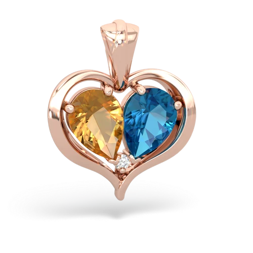 citrine-london topaz half heart whole pendant