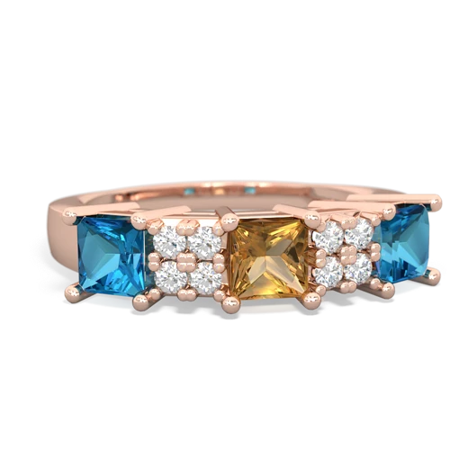Citrine Genuine Citrine with Genuine London Blue Topaz and Genuine Pink Tourmaline Three Stone ring Ring