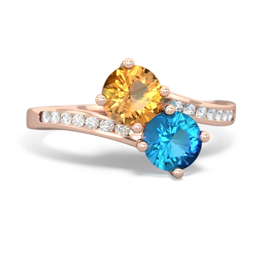 citrine-london topaz two stone channel ring