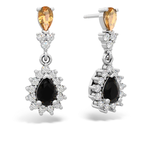 Citrine Genuine Citrine with Genuine Black Onyx Halo Pear Dangle earrings Earrings