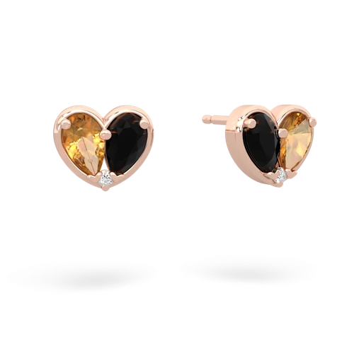 citrine-onyx one heart earrings