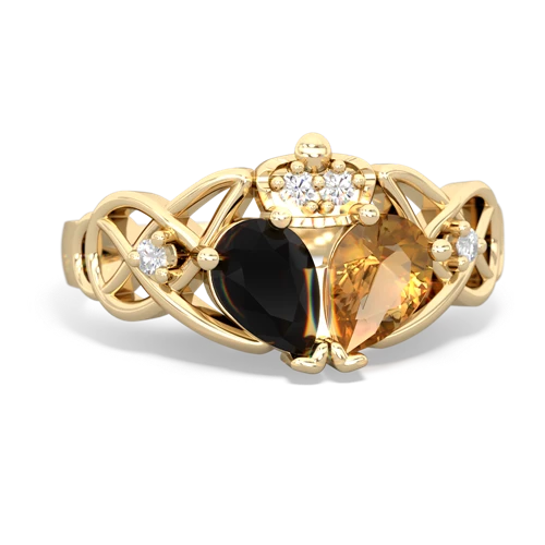 Citrine Genuine Citrine with Genuine Black Onyx Two Stone Claddagh ring Ring
