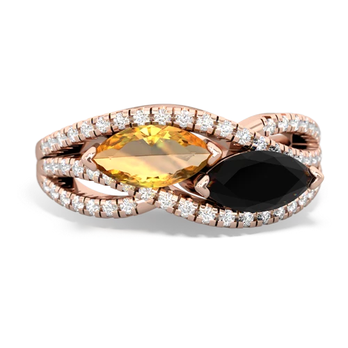Citrine Genuine Citrine with Genuine Black Onyx Diamond Rivers ring Ring
