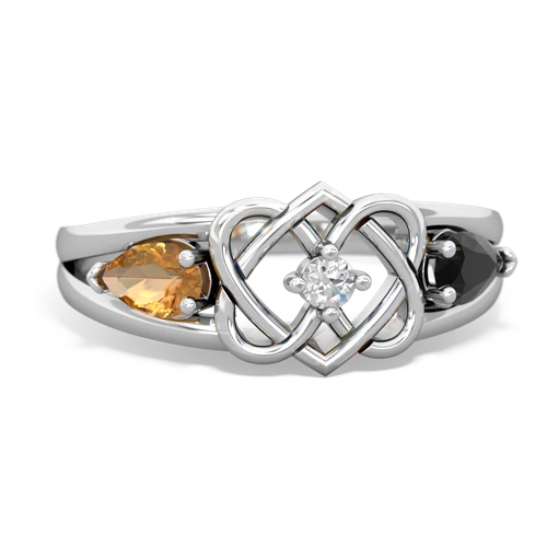 Citrine Genuine Citrine with Genuine Black Onyx Hearts Intertwined ring Ring