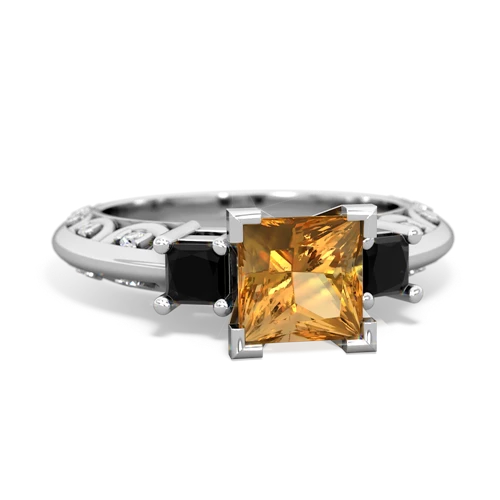 Citrine Genuine Citrine with Genuine Black Onyx and Genuine Amethyst Art Deco ring Ring