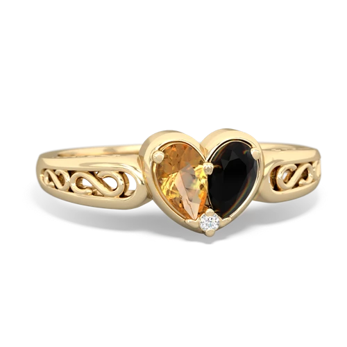 Citrine Genuine Citrine with Genuine Black Onyx filligree Heart ring Ring