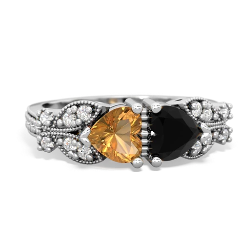 Citrine Genuine Citrine with Genuine Black Onyx Diamond Butterflies ring Ring