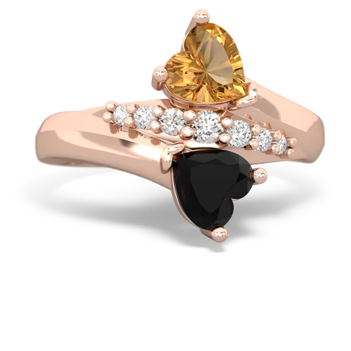 Citrine Genuine Citrine with Genuine Black Onyx Heart to Heart Bypass ring Ring