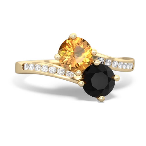 citrine-onyx two stone channel ring