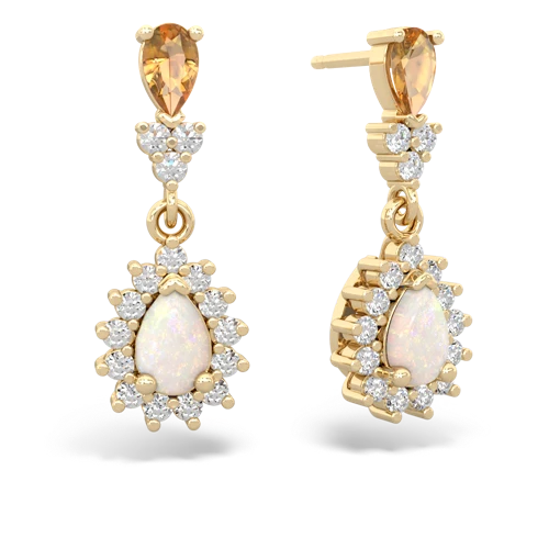 Citrine Genuine Citrine with Genuine Opal Halo Pear Dangle earrings Earrings