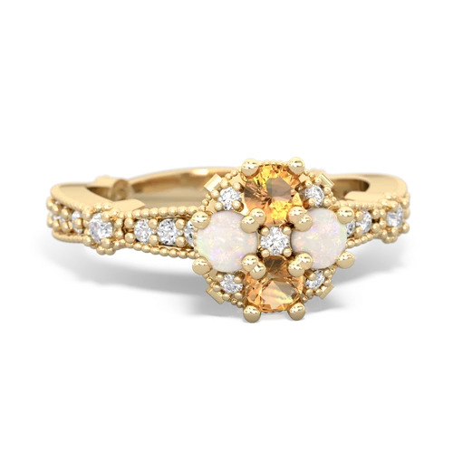 Citrine Genuine Citrine with Genuine Opal Milgrain Antique Style ring Ring