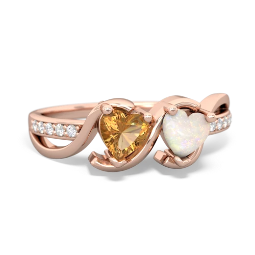 citrine-opal double heart ring