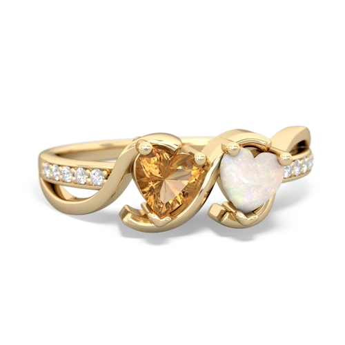 citrine-opal double heart ring