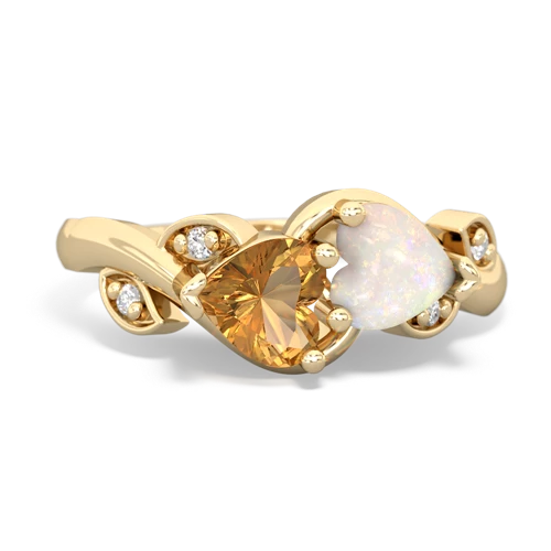 Citrine Genuine Citrine with Genuine Opal Floral Elegance ring Ring