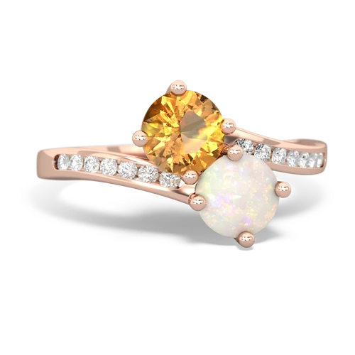 citrine-opal two stone channel ring