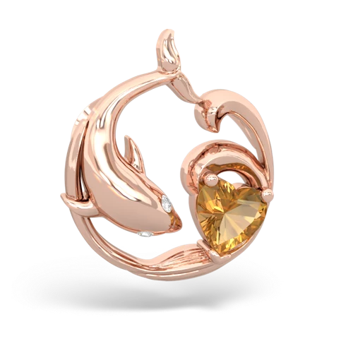 citrine dolphin heart pendant