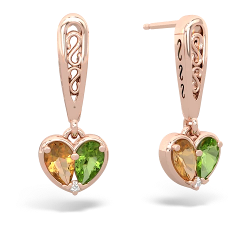 citrine-peridot filligree earrings