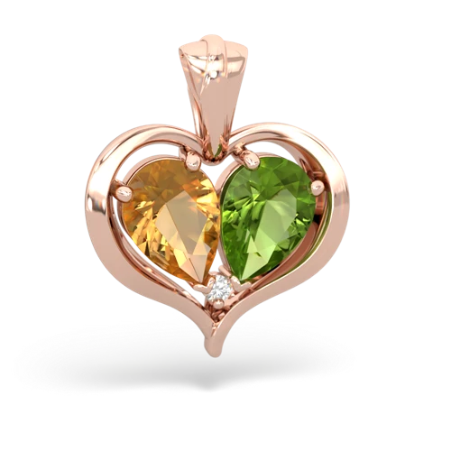 citrine-peridot half heart whole pendant