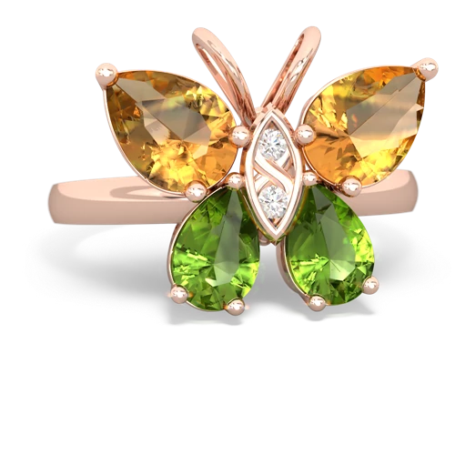 citrine-peridot butterfly ring
