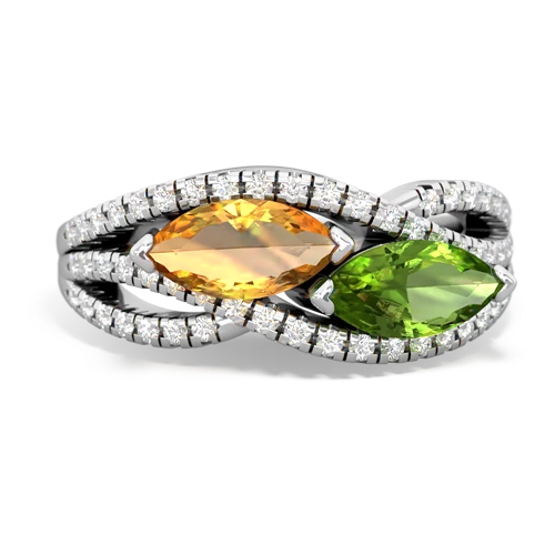 citrine-peridot double heart ring