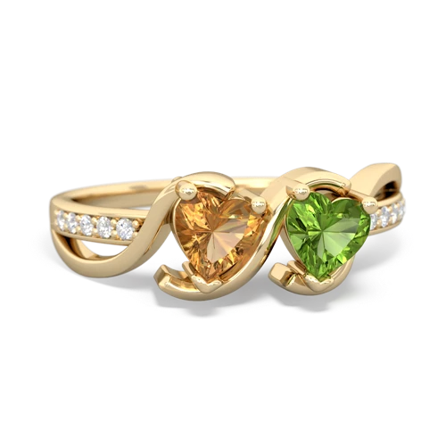 citrine-peridot double heart ring