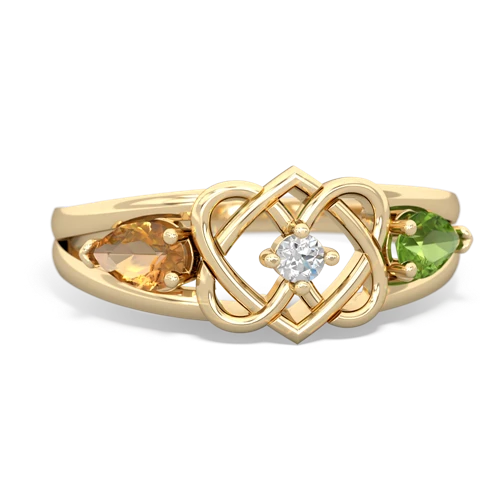 citrine-peridot double heart ring