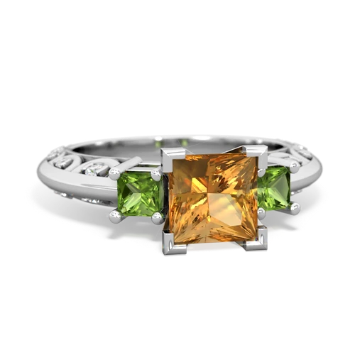 Citrine Genuine Citrine with Genuine Peridot and Lab Created Emerald Art Deco ring Ring