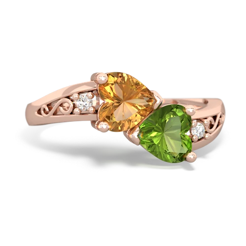 citrine-peridot filligree ring