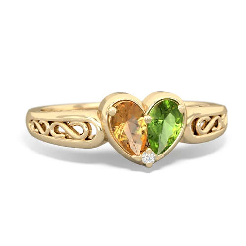 citrine-peridot filligree ring