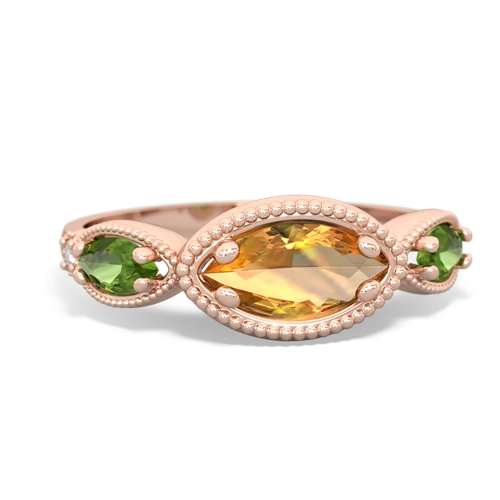 citrine-peridot milgrain marquise ring