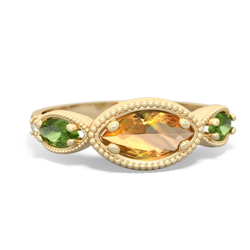 Citrine Genuine Citrine with Genuine Peridot and Lab Created Emerald Antique Style Keepsake ring Ring