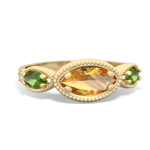 citrine-peridot milgrain marquise ring