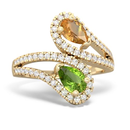 citrine-peridot pave swirls ring