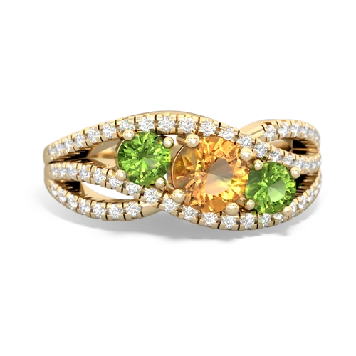 citrine-peridot three stone pave ring