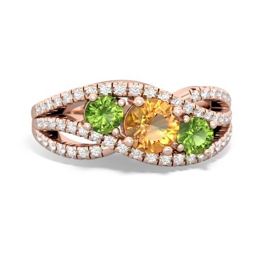 citrine-peridot three stone pave ring