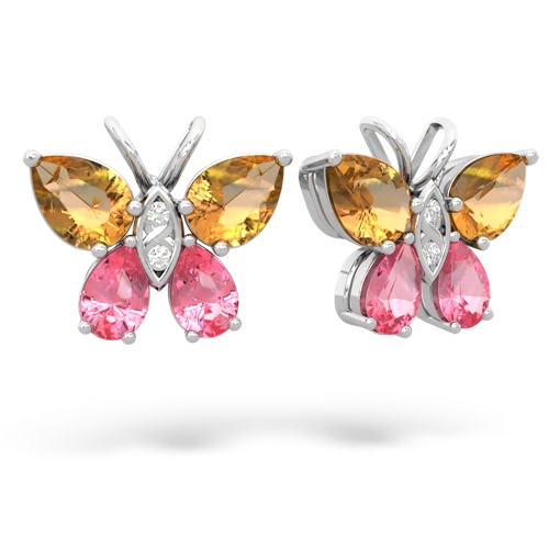 citrine-pink sapphire butterfly earrings