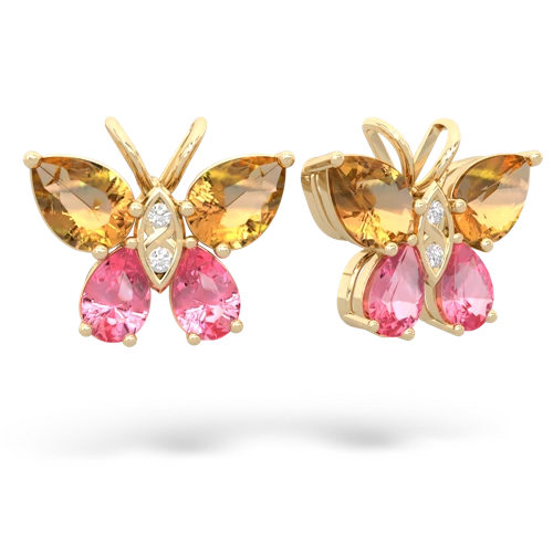 citrine-pink sapphire butterfly earrings