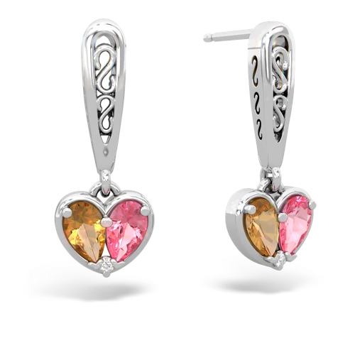 citrine-pink sapphire filligree earrings