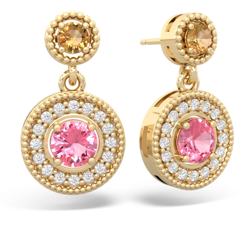 citrine-pink sapphire halo earrings