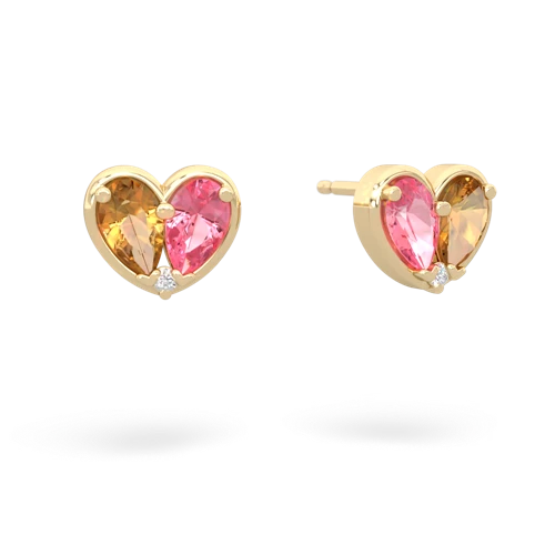 citrine-pink sapphire one heart earrings