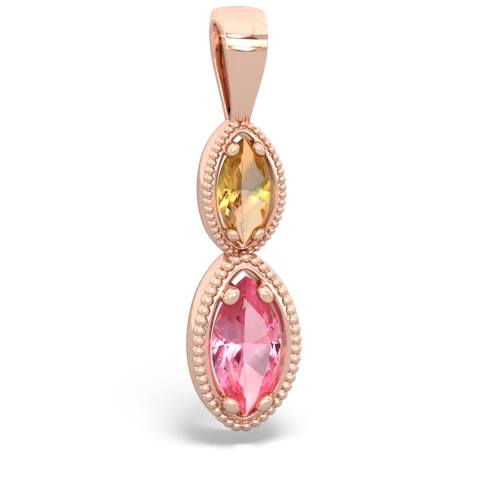 citrine-pink sapphire antique milgrain pendant