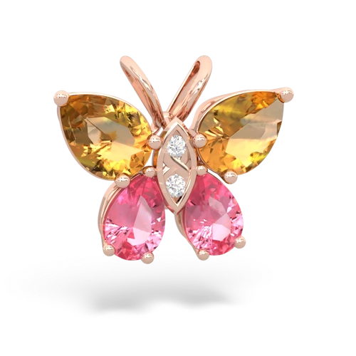 citrine-pink sapphire butterfly pendant