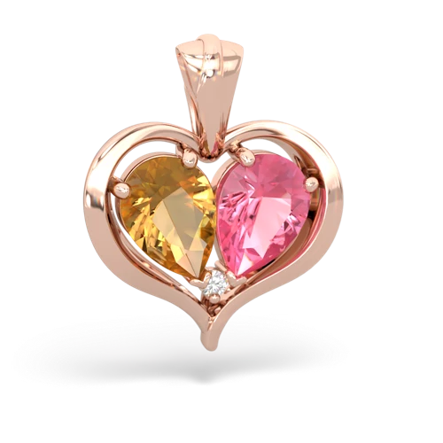 citrine-pink sapphire half heart whole pendant