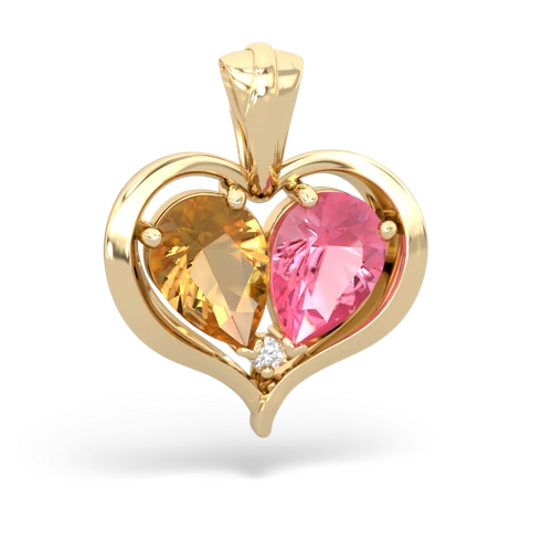 citrine-pink sapphire half heart whole pendant