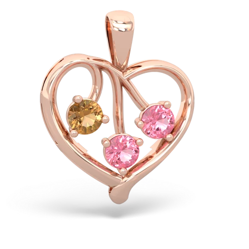 citrine-pink sapphire love heart pendant