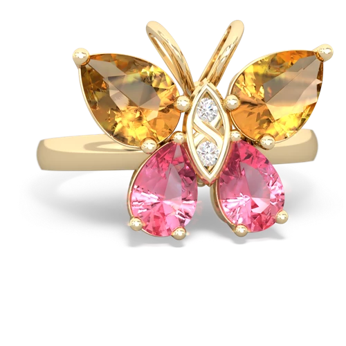 citrine-pink sapphire butterfly ring