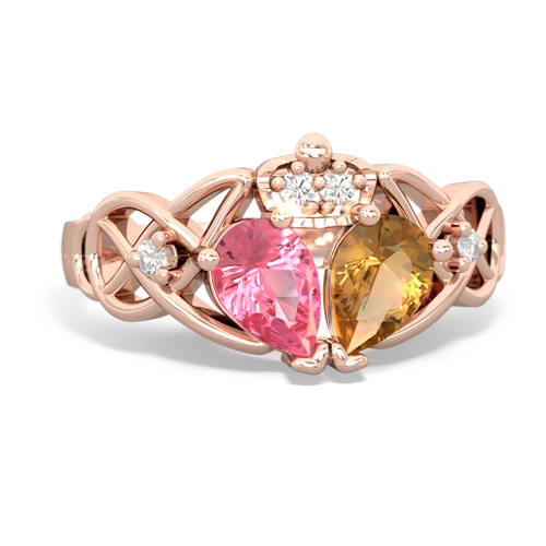 citrine-pink sapphire claddagh ring