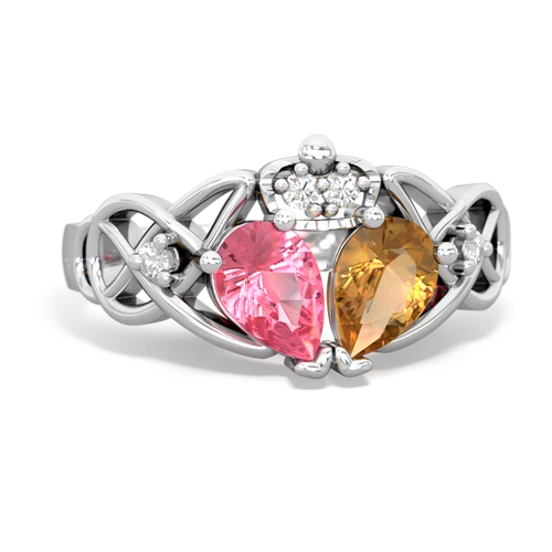 citrine-pink sapphire claddagh ring