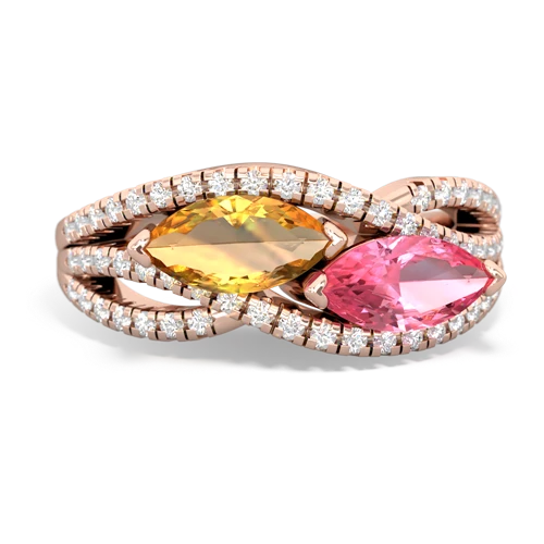 citrine-pink sapphire double heart ring