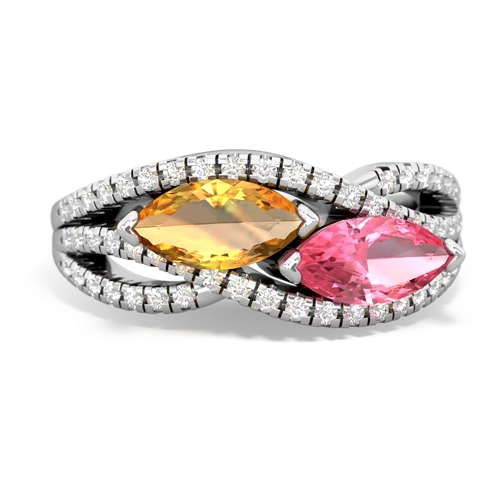 citrine-pink sapphire double heart ring